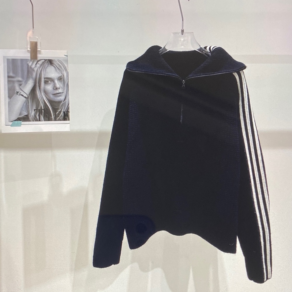 adidas Navy and Black Half-Zip Hoodie with White Sleeve Stripes